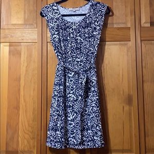 Navy Blue & White Patterned Dress